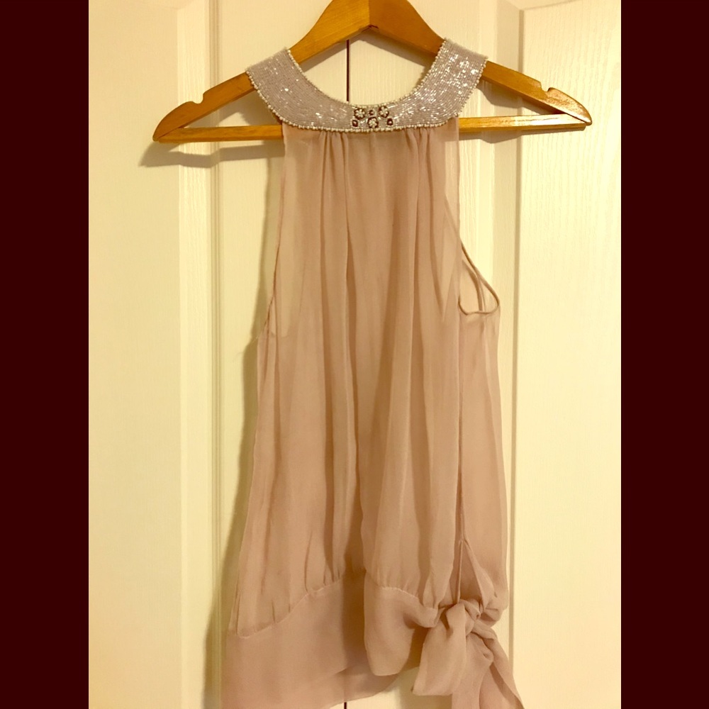 Blush pink beaded chiffon top
